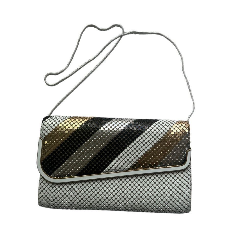 Vintage ELKA Handbag Shoulder Purse White Gold Black Silver Sequin Metal